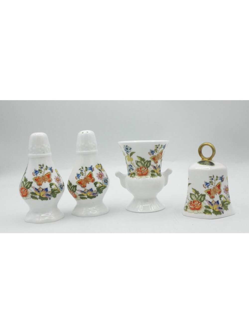 Cottage Garden by Aynsley Tableware Lot Salt Pepper Mini Pedestal Vase and Bell